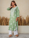 Nilofar: Sage Green hand embroidered Modal Chikankari Kurti