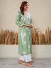 Nilofar: Sage Green hand embroidered Modal Chikankari Kurti