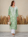 Nilofar: Sage Green hand embroidered Modal Chikankari Kurti