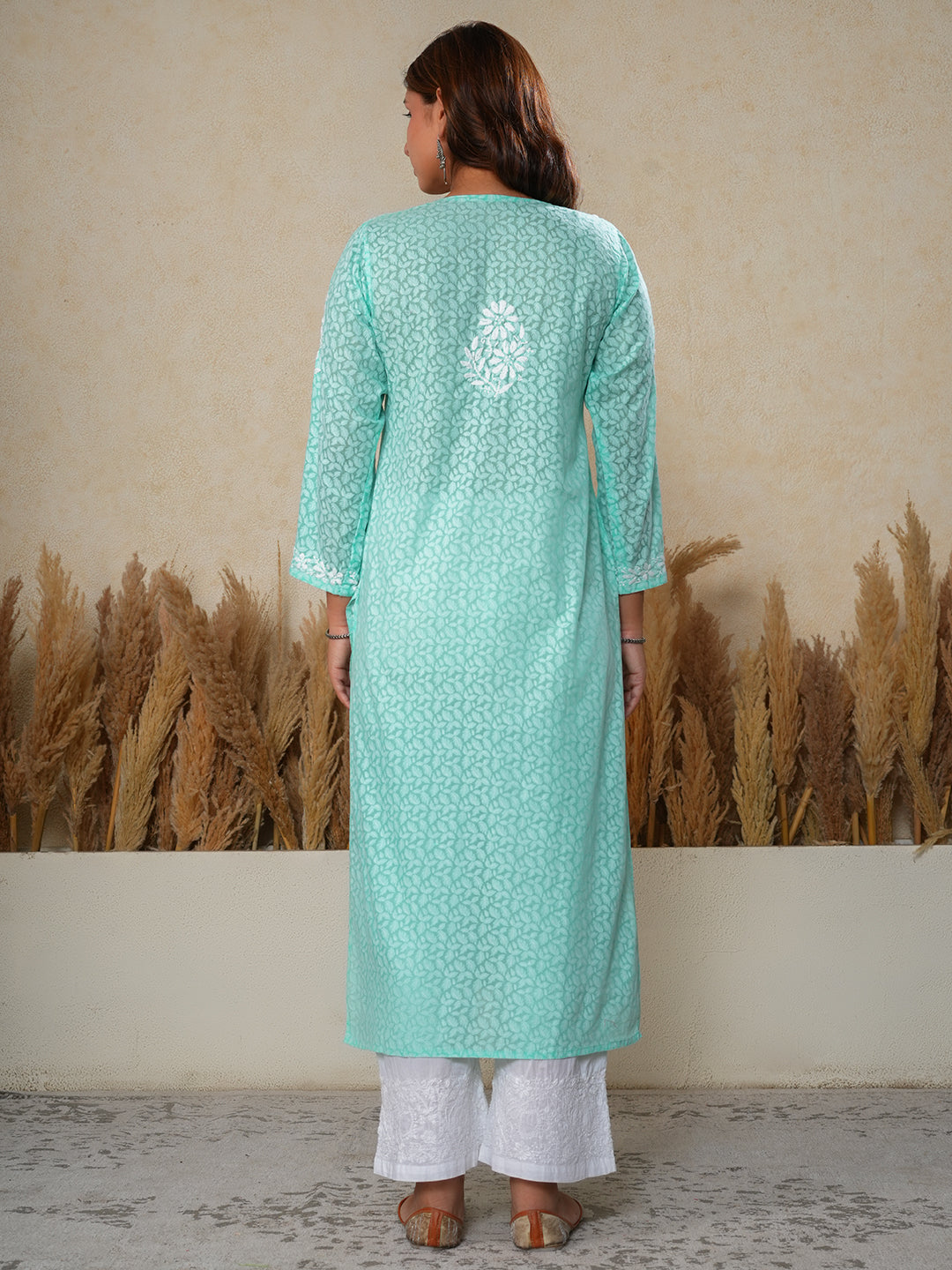 Jugni Mul Cotton Printed Straight Kurti-Cool Green
