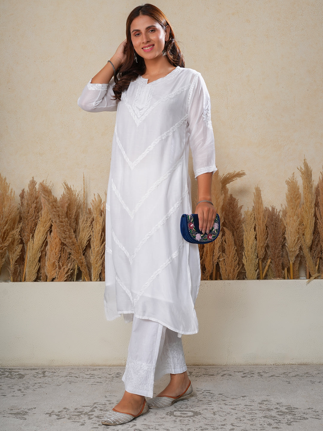 Your Highness: White Luxurious Chikankari Premium Muslin Straight Kurti