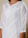 You highness muslin white kurti with Chikankari pants