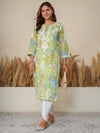 Jugni green mul cotton printed Chikankari Kurti