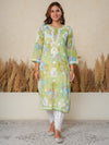 Jugni green mul cotton printed Chikankari Kurti