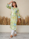 Jugni green mul cotton printed Chikankari Kurti