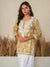 Jugni Mustard mul cotton Floral printed Short Chikankari Kurti