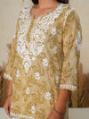 Jugni Mustard mul cotton Floral printed Short Chikankari Kurti