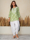 Jugni Green mul cotton Floral Printed Short Chikankari Kurti