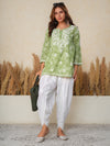 Jugni Green mul cotton Floral Printed Short Chikankari Kurti