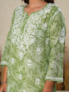 Jugni Green mul cotton Floral Printed Short Chikankari Kurti