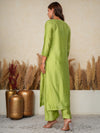 Aafreen:Chanderi silk suittraditional Bakhiya chikankari embroidery-Green