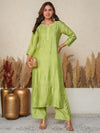 Aafreen:Chanderi silk suittraditional Bakhiya chikankari embroidery-Green