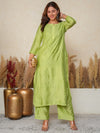 Aafreen:Chanderi silk suittraditional Bakhiya chikankari embroidery-Green