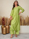 Aafreen:Chanderi silk suittraditional Bakhiya chikankari embroidery-Green