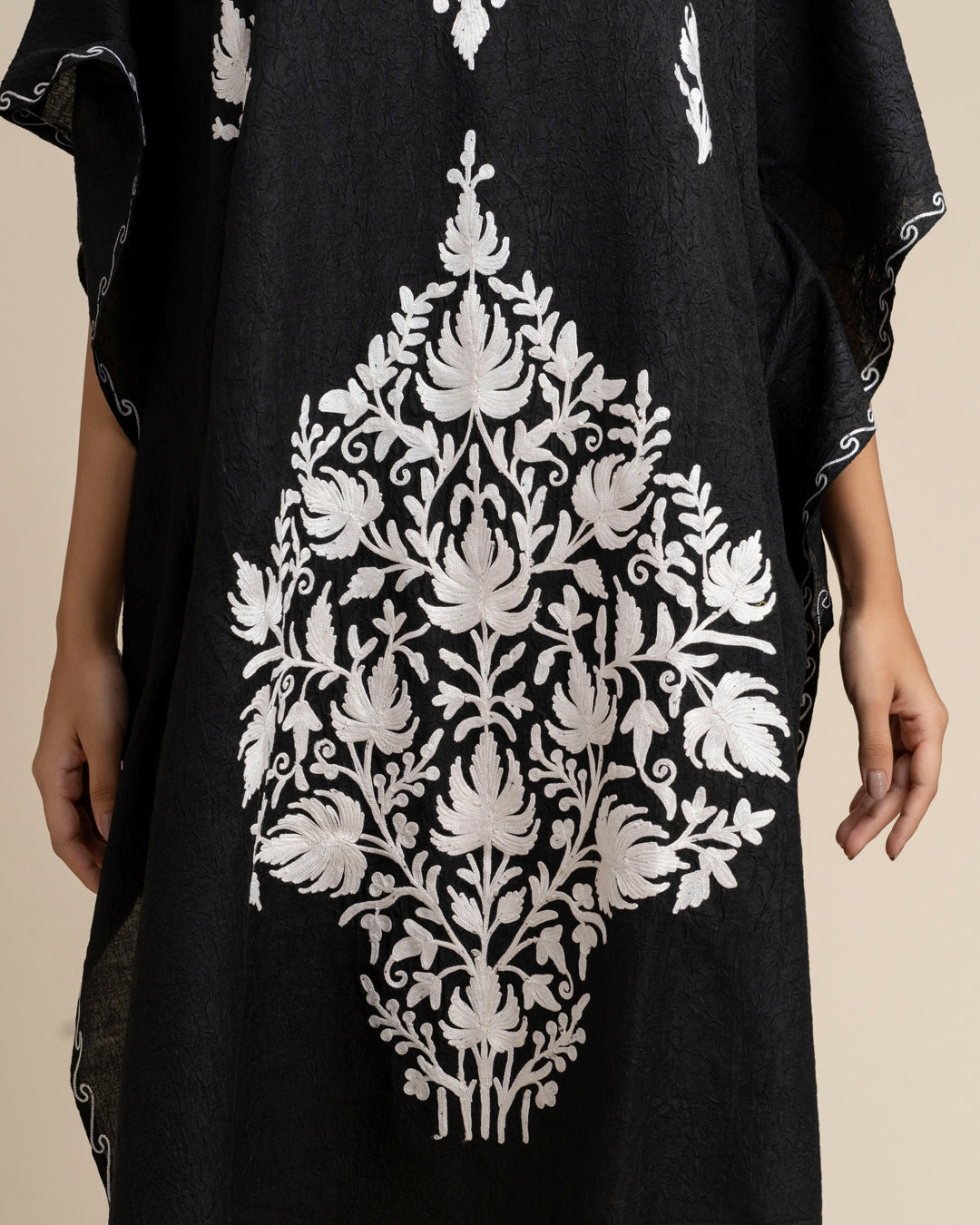 KHIZAN-Black Embroidered Cotton Long Summer Kaftan