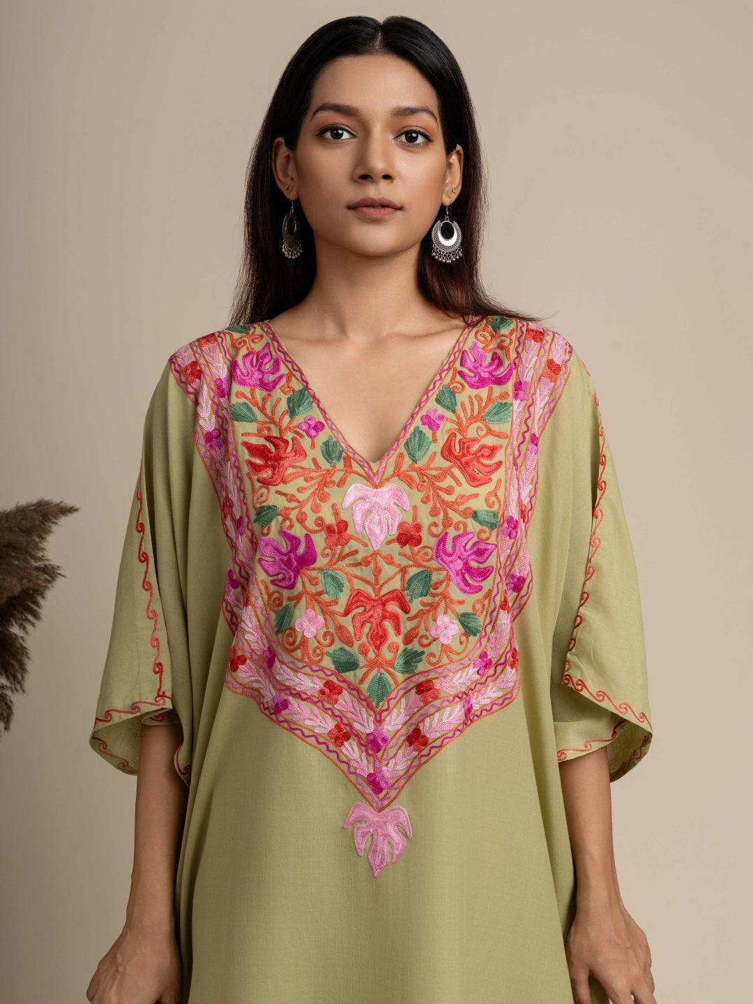 KHIZAN-Kashmiri kaftan set Pista Green