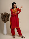 KHIZAN- Cotton Kashmiri AARI Red Kurta with Pant