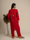 KHIZAN- Cotton Kashmiri AARI Red Kurta with Pant