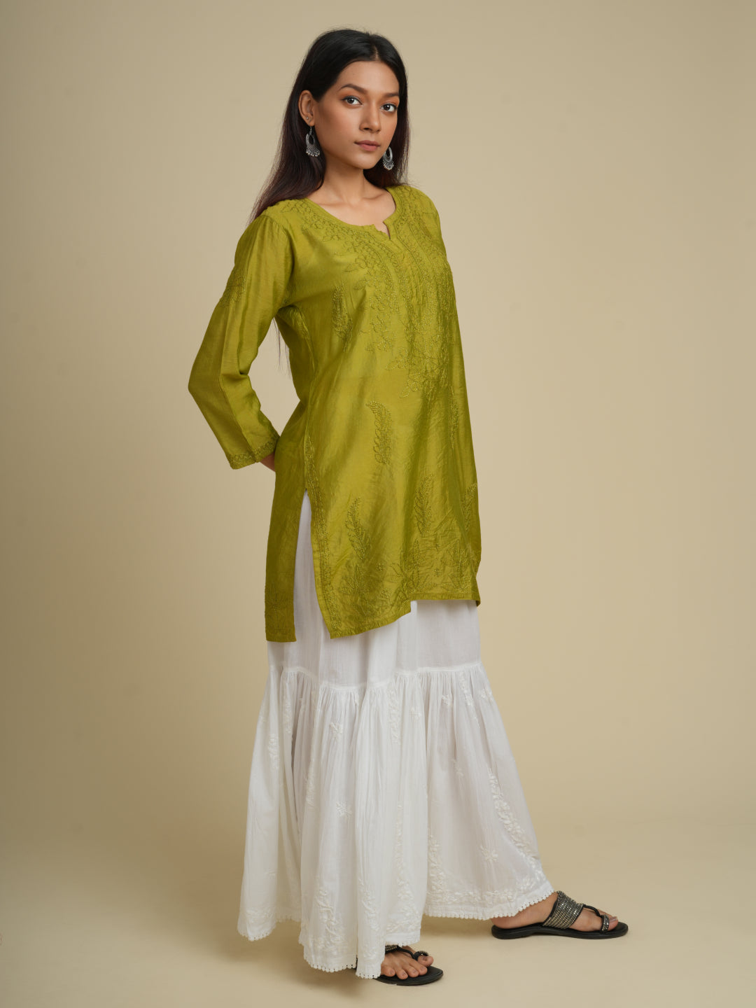 Chanderi Bakhiya hand work Short Kurti