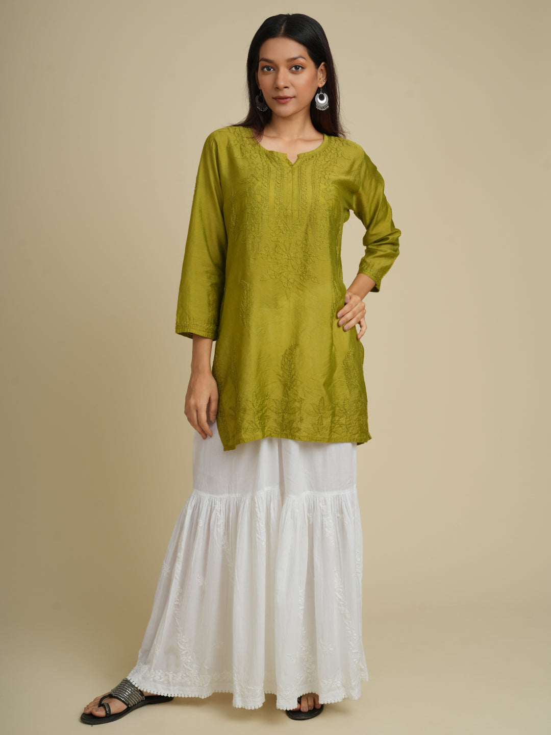 Chanderi Bakhiya hand work Short Kurti