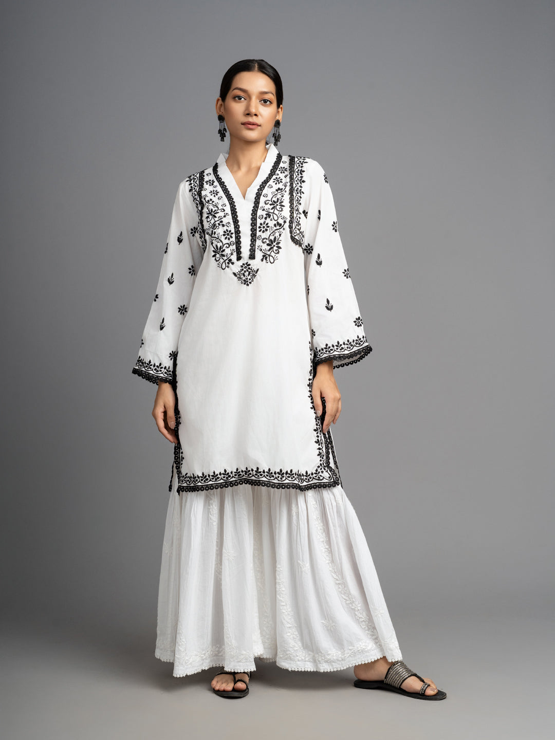 Noor: Premium Pure cotton white and black short chikankari kurti- Pre booking available for sold out sizes on whatsapp.