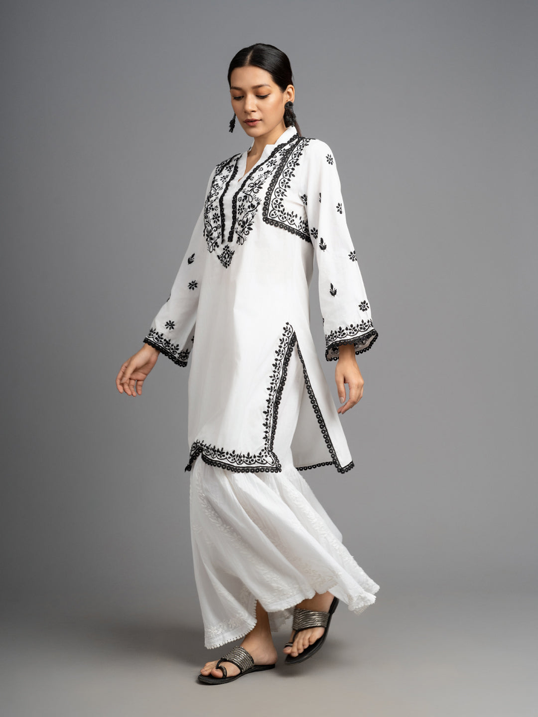 Noor: Premium Pure cotton white and black short chikankari kurti- Pre booking available for sold out sizes on whatsapp.