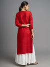 Red Chanderi Silk Straight Kurti with intricate chikankari