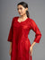 Red Chanderi Silk Straight Kurti with intricate chikankari