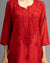 Red Chanderi Silk Straight Kurti with intricate chikankari