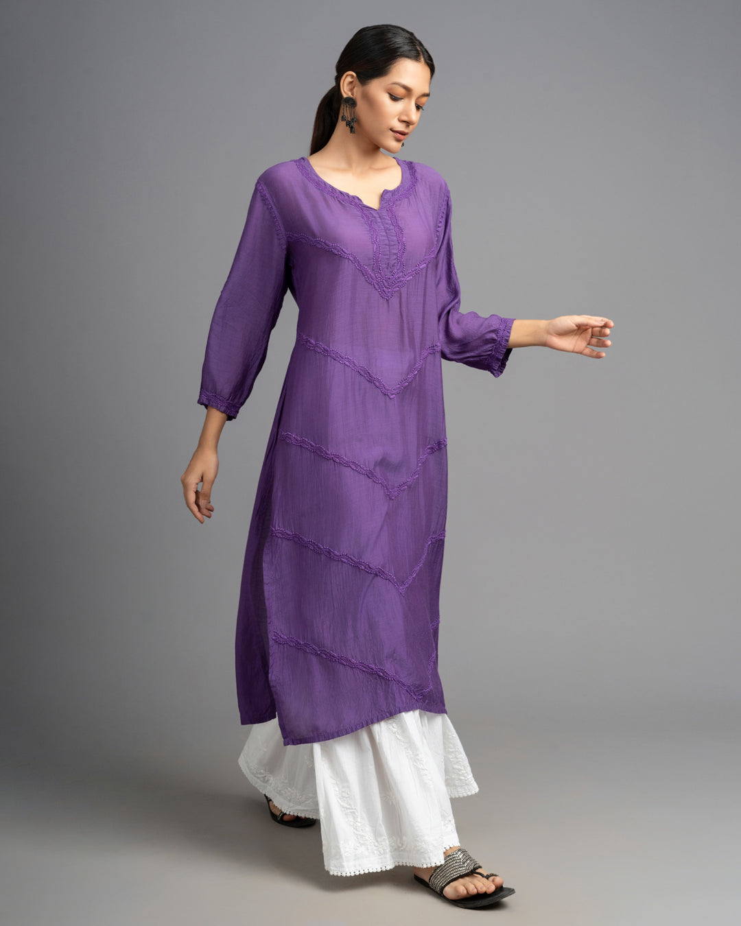 Your Highness: Luxurious Chikankari Premium Muslin straight kurti-Magenta