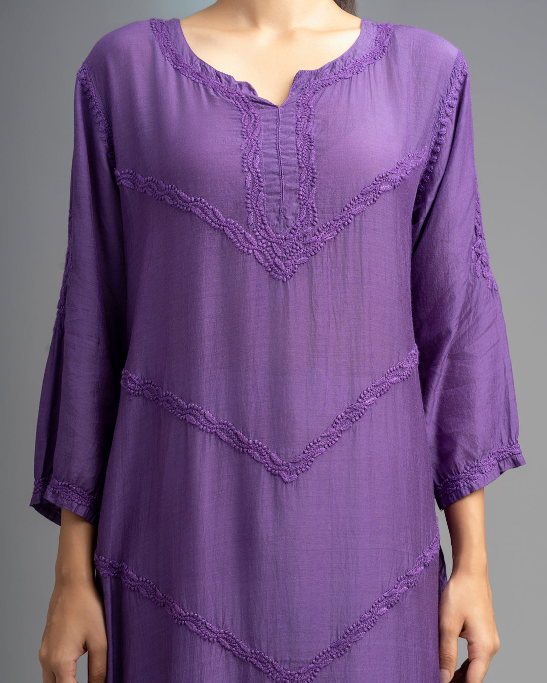 Your Highness: Luxurious Chikankari Premium Muslin straight kurti-Violet