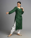 Your Highness: Luxurious Chikankari Premium Muslin straight kurti-Dark Green