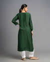 Your Highness: Luxurious Chikankari Premium Muslin straight kurti-Dark Green