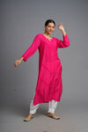 Your Highness: Luxurious Chikankari Premium Muslin straight kurti-Fuscia pink