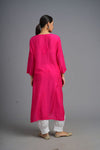 Your Highness: Luxurious Chikankari Premium Muslin straight kurti-Fuscia pink