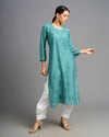 Sama! Chanderi Silk Chikankari Kurta Turquoise green