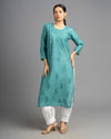 Sama! Chanderi Silk Chikankari Kurta Turquoise green