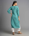 Sama! Chanderi Silk Chikankari Kurta Turquoise green