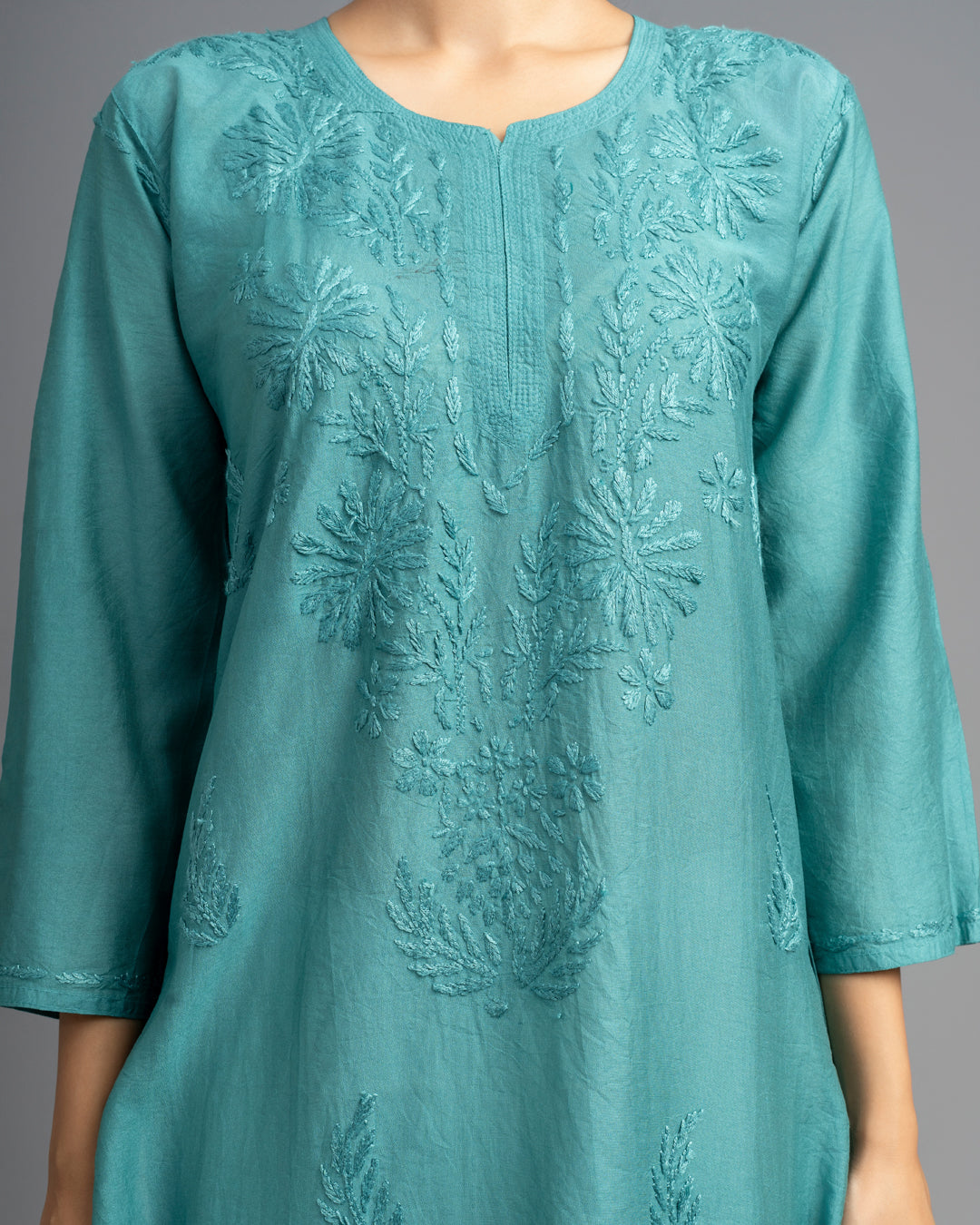 Sama! Chanderi Silk Chikankari Kurta Turquoise green