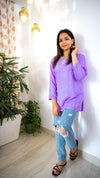 Linen short chikankari tops with silk thread embroidery