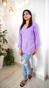 Linen short chikankari tops with silk thread embroidery
