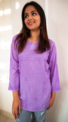 Linen short chikankari tops with silk thread embroidery
