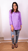 Linen short chikankari tops with silk thread embroidery