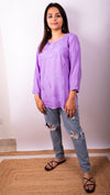 Linen short chikankari tops with silk thread embroidery