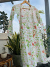 Rozana: Pure Mul Chikankari dress with captivating floral print red flowers