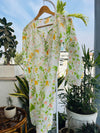 Rozana: Pure Mul Chikankari dress with captivating floral print-Yellow flowers