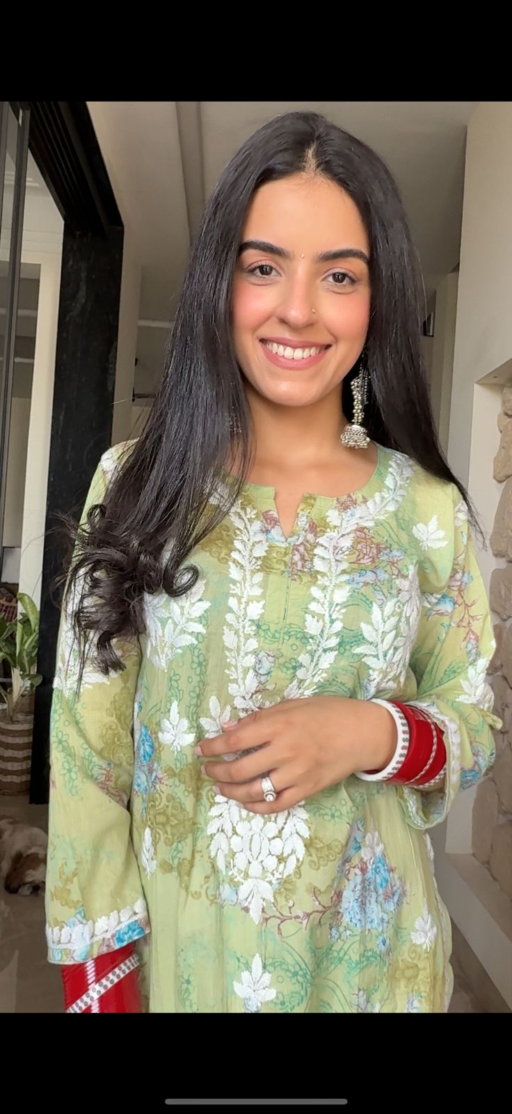 Jugni green mul cotton printed Chikankari Kurti