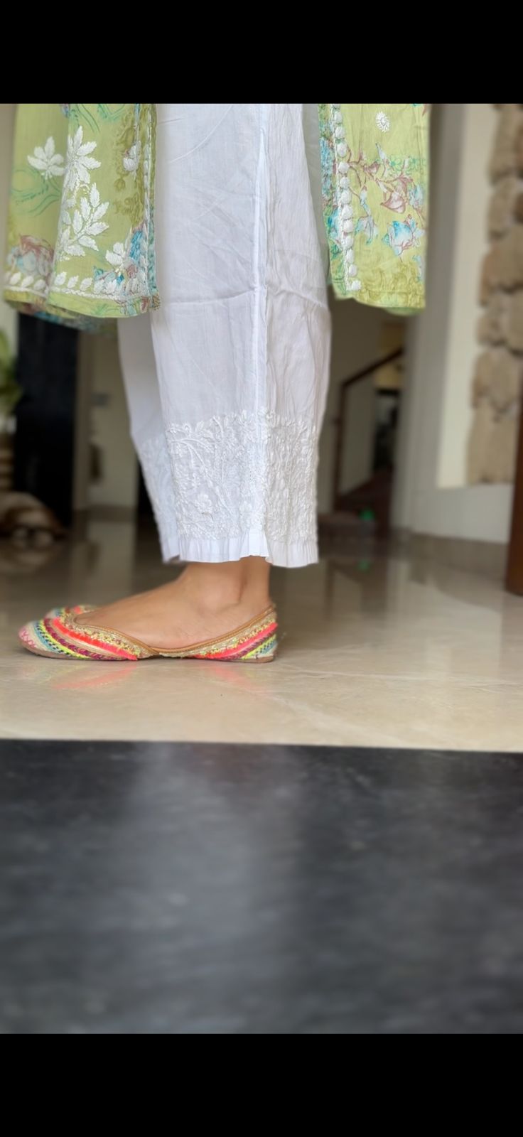 Jugni green mul cotton printed Chikankari Kurti