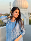 SEHER! Blue Chanderi Silk Straight Kurti Ombre shaded Chikankari kurti with Afghani Pant