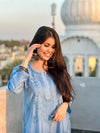 SEHER! Blue Chanderi Silk Straight Kurti Ombre shaded Chikankari kurti with Afghani Pant